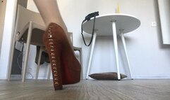 Dangling heels, soles tease!