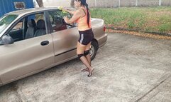 Cleaning the car barefoot in tights, my feet itch and I scratch them a lot (3)