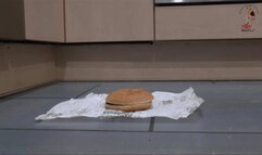 Hamburger and Sausage under Sneakers floor view