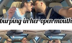 burping in her open mouth