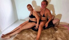 Two girls doing a hard face sitting on a submissive guy! Manu Albertine and Xena!