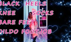 foot fetish DREAM CLIP- pink knee socks black heels bare feet pedicured toes foot tattoo and footjob on dildo