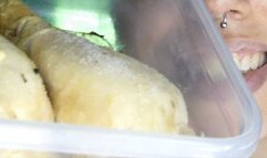 Single Chicken Drumstick Gets Eaten by Big White Teeth