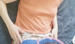 Red Suction Dildo in a Pink Skirt