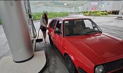 To the gas station with my old red VW HD