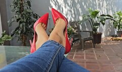 Katherine super sexy high heels teasing on red stilettos