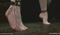 Bound brunette on knees fucked with toy