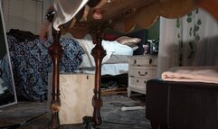 ballbusting hanging balls from under the table with bloopers