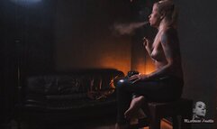 Topless smoker with an ashtray 4K MP4