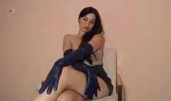 Leather gloves on Stasha's hands