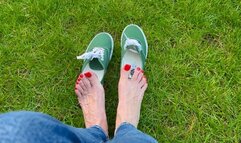 shoeplay with green sneakers on the grass