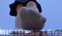 Beautiful Goddess put on white socks and make them dirty outdoor (MP4 HD)