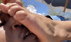 Braided red bone bare nails soles smothering