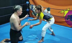 MMA girl vs bigger guy