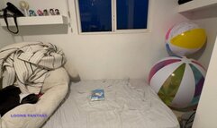 Owllete Blows up, humps and deflates bluescape jumbo beach ball