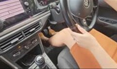 Driving to work in her Wedges - Overvew (Extra Long)