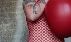 Blow big red balloon fuck dildo