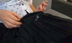 Teasing by sexy legs pleated skirt and cumshot