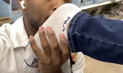 White strippedsocks smelly sniffed