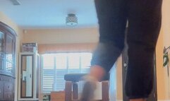 Feet Up exercise video in panties and a t-shirt