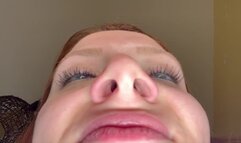 Tiny date gets lost in giantess' nose