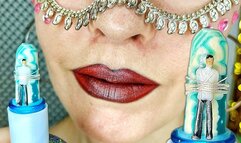 A tiny slave is tied to a sweet lipstick