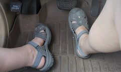 Fifi pedal pumping in Keen rose sandals in public parking lot replay