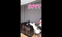 Lady Angela REAL SESSION submissive in a cage spit fetish black ankle boots