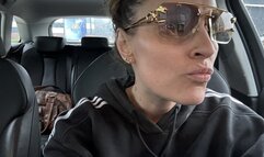 Face slapping face spitting domination Sucking dildo on a Trucker parking place in the car