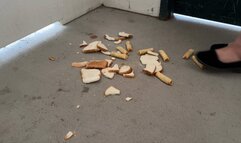 Stepping on food in suede wedges