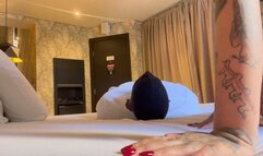 Facesitting using nylon stockings