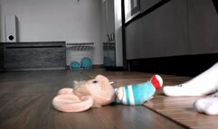 Italian girlfriend - Stinky feet trampling and teasing plush toy with socks and barefoot