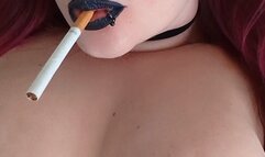 Topless smoking while playing with myself