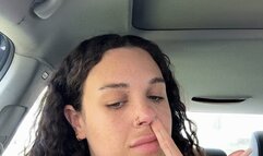 Sammie digs for boogers and blows her nose in the car
