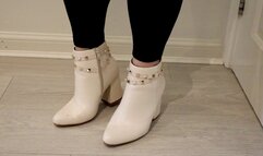 Custom Request Toe Tapping for 8 minutes in cute white ankle boots and leggings