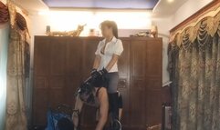 FrideM015_Step on stirrup sit on saddle hold the reins by big nipple master