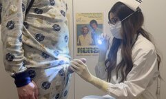 Vintage TV Drama Nurse give to a Nerdy Guy a gloved HANDJOB