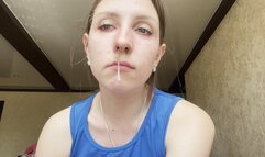 Blowing large and long snotty noses