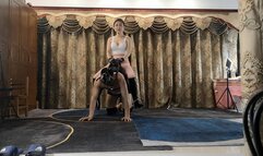 FrideM017_Step on stirrup sit on saddle hold the reins by yoga beautiful master