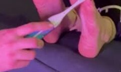 Shibari Rope Tied By The Ankles and Tickled With An Electric Toothbrush (Made Me Cum)