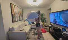 Owllete blows up and spits on beach ball