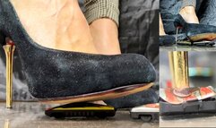 Crushing toy cars with high heel shoes
