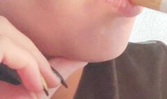 Morning cigarette with big close focus on mouth