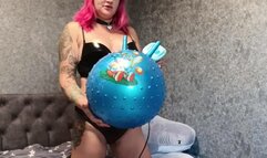 Jumping on blue hopper ball