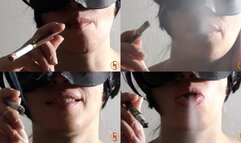 Smoking Muratti red 100s with wooden holder in your face