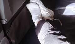 Sweaty Socks n Feet in the Airplane - Lenora taking shoes and socks off in Public