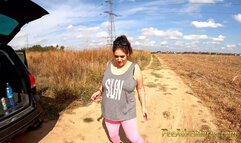 Pee Adventures - BBW brunette pee a lot trough her tights outdoor