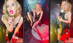 Watch me smoking a VS 120 in silky dress and nylons part 2