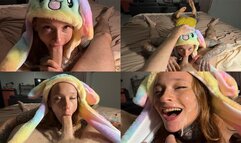 Hot petite ginger with bunny ears lets owner do anything with her mouth