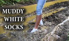SweetLana in Knee High White Socks in Mud, White Socks in Mud, Wet Socks, Girl under Rain
